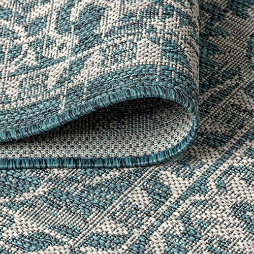 Image of JONATHAN Y Vine and Border Indoor Outdoor Area Rug 9X12 Teal /Gray, Palazzo Textured Weave for Backyard, Patio, Porch, Easy-Cleaning, High Traffic, Pet-Friendly, Non-Shedding (SMB103B-9)