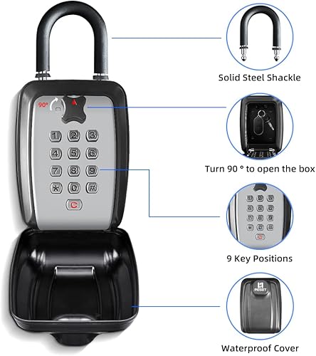 Miniatura 6 de RESET -G14 Caja de bloqueo de llave de 4 dígitos con grillete, caja de bloqueo de botón y carcasa protectora para exteriores resistente a la