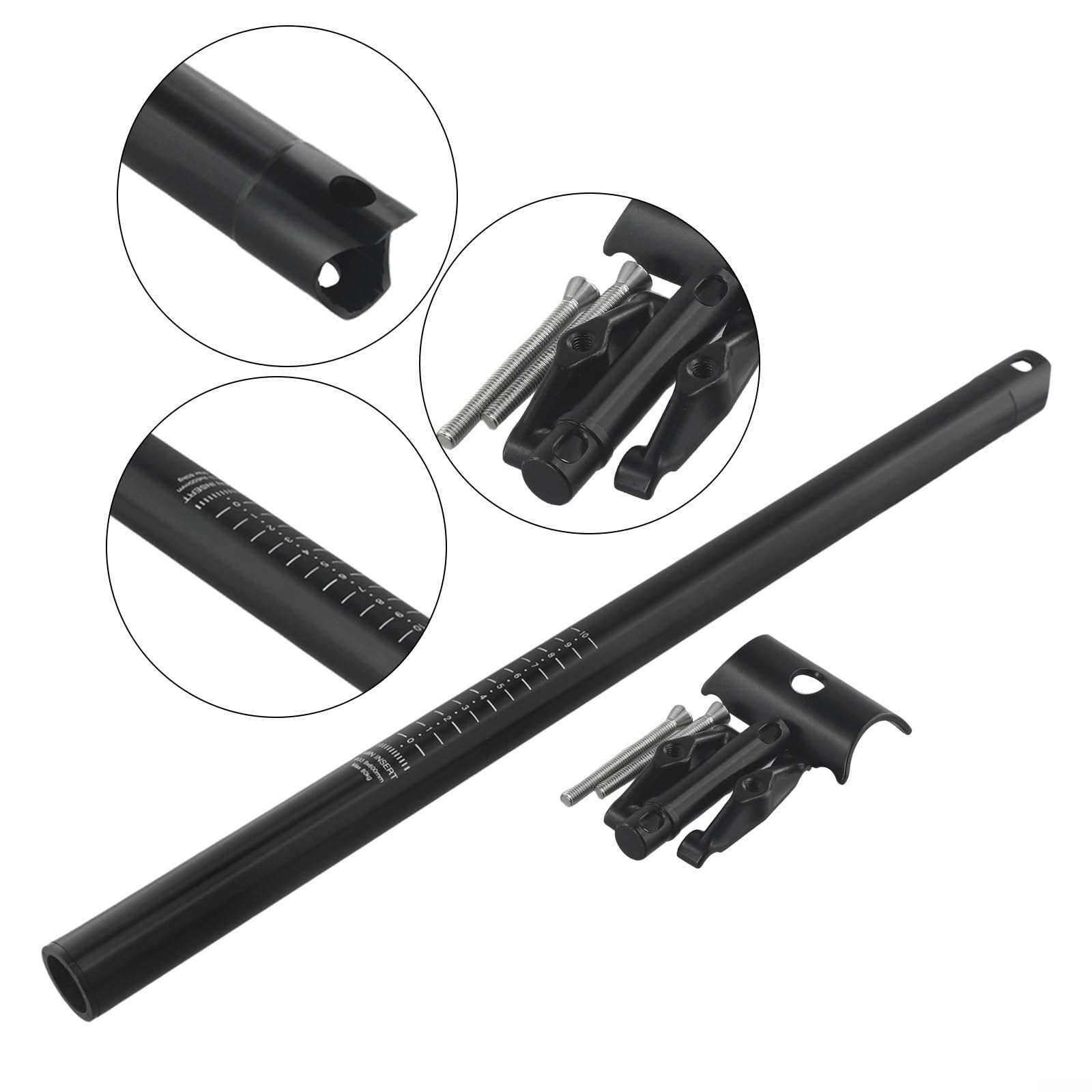 Sattelstütze aus Aluminiumlegierung, 600 mm Länge, zusammenklappbar, röhrenförmig, für Fahrrad, Fahrrad-Sattelstützenrohr (schwarz) Sport & Freizeit