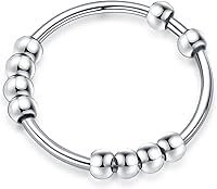 Vista 1 de Anillo de ansiedad para mujer, plata de ley S925, anillo giratorio para ansiedad, anillo de ansiedad con cuentas, anillo giratorio para aliviar