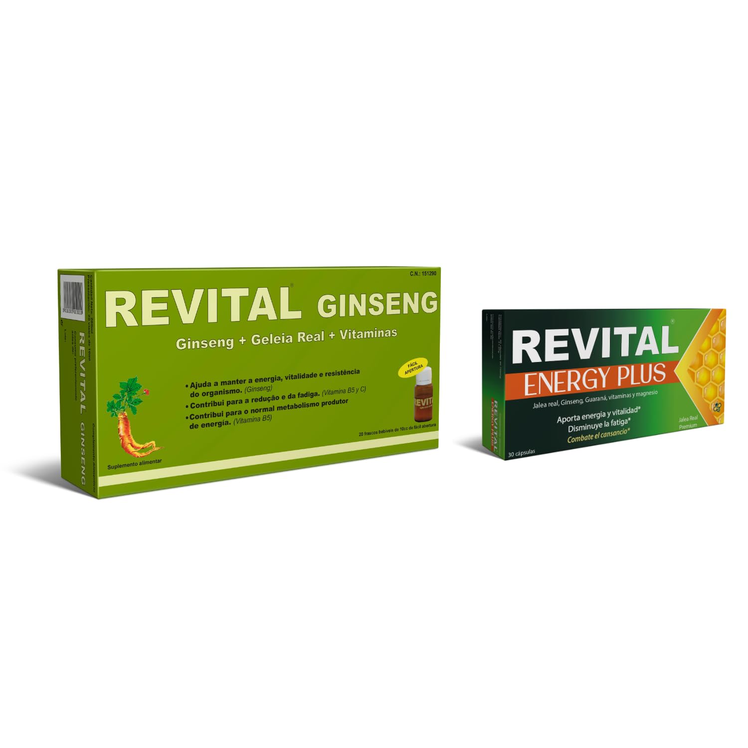 Pack Especial Energía y Vitalidad - Revital Ginseng 20 Viales + Revital Energy Plus 30 Cápsulas - Aporta Energía y Vitalidad y Disminuye la Fatiga - con Jalea Real, Ginseng, Guaraná y Vitaminas