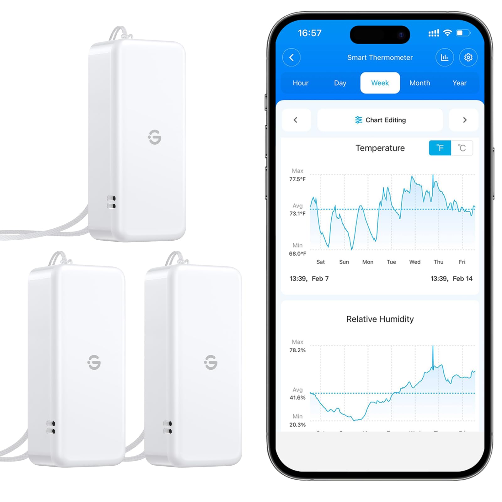 GoveeLife Bluetooth Hygrometer Thermometer H5110, Mini Sensor 3-Pack