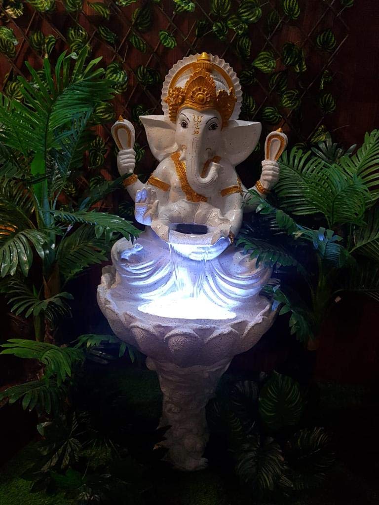 Big Bulk Big Kamal Lotus White Ganesha/Ganpati Fiber Indoor Outdoor