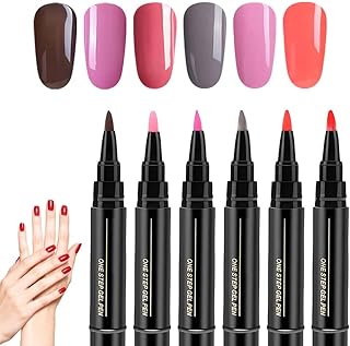 6 Colors Nail Art Pens Set, 3 in 1 Nail Polish Pens Quick Dry, One Step Nail polish Gel Pen, Salon Quality Nail Art Pen for Women (b)