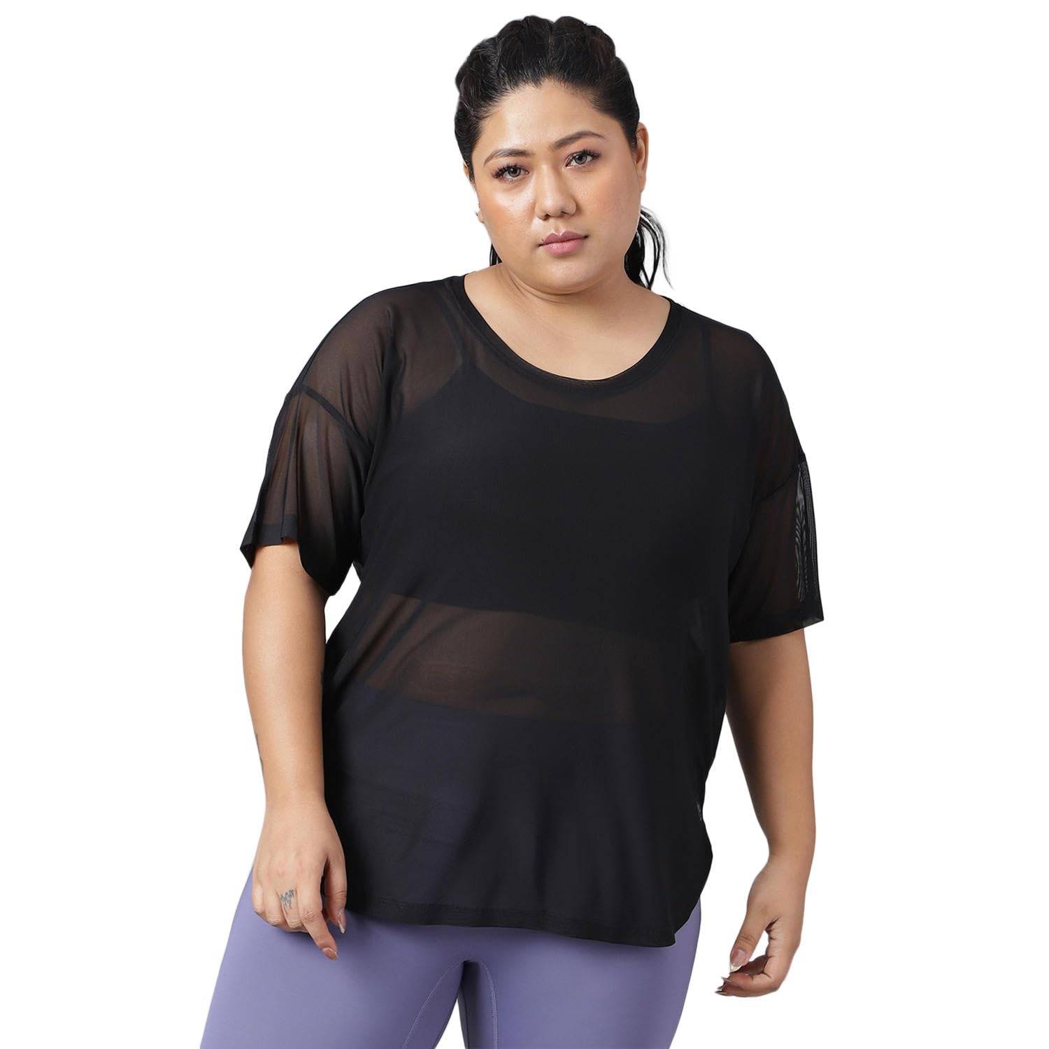 MKH Women's Plus Size Dry Fit Gym Sports T-Shirt | Round Neck Basic Logo - BLK - (MKHWT-N23)-picture-34