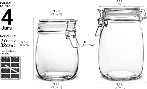 Miniatura 2 de Verones - Juego de 2 tarros de vidrio herméticos, 27 onzas y 2 paquetes de 32 onzas de vidrio redondo con boca ancha a prueba de fugas, apto para