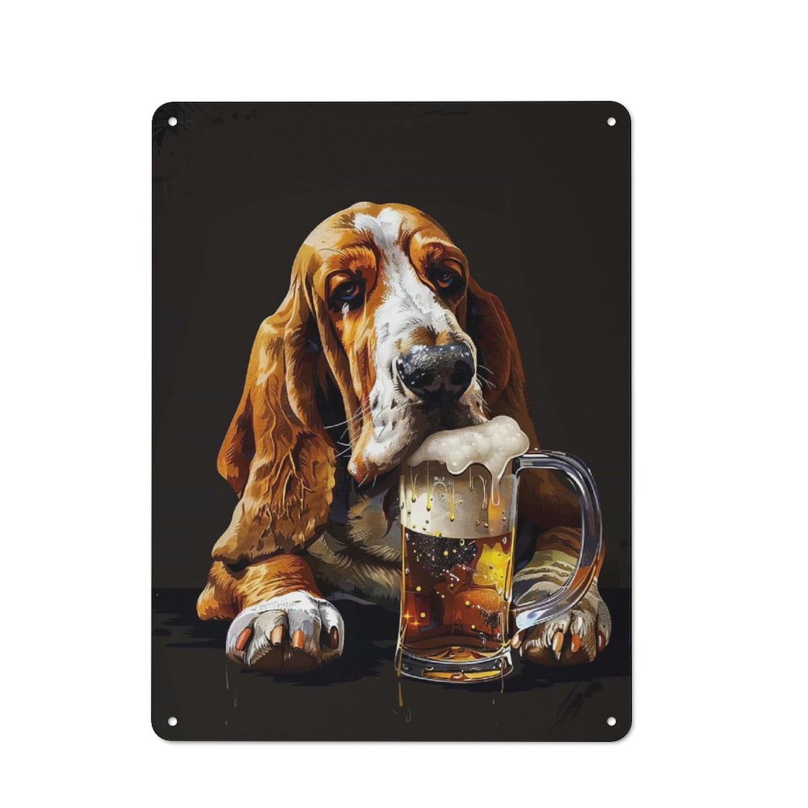 Junmoney Style-5 Simple Retro Basset Hound Beer Metal Desk Wall Sign 40X30cm, Studio Wall Plaque For Workspace, Cafe, Shop Or Desk Area