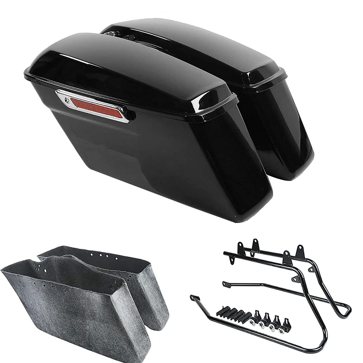 TCMT Hard Saddlebags Bag &amp; Liners Carpet Insert W/Conversion Brackets Fit For Harley Softail 1984-2017 (except Slim, Deuce Models)