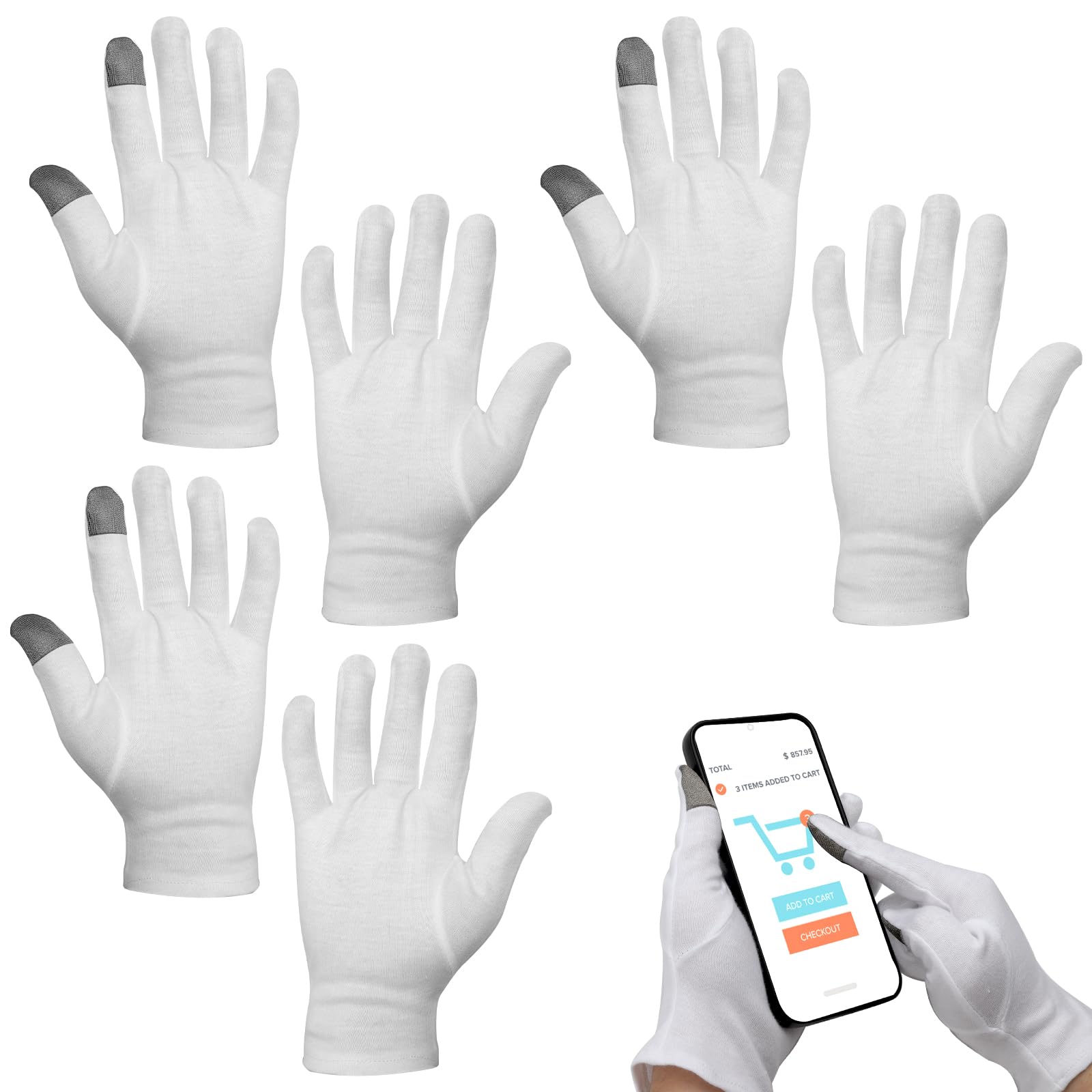 creme handschuhe über nacht 3 Paar Baumwollhandschuhe mit Touchscreen Weiß Baumwolle Nacht, Feuchtigkeitsspendende Handmaske Kosmetik Handschuhe für Handcreme Auftragen, Cotton Gloves For Dry Hands Kosmetik Samsung Galaxy Watch 3 伝統 Handschuhmaterial:Ziegenleder