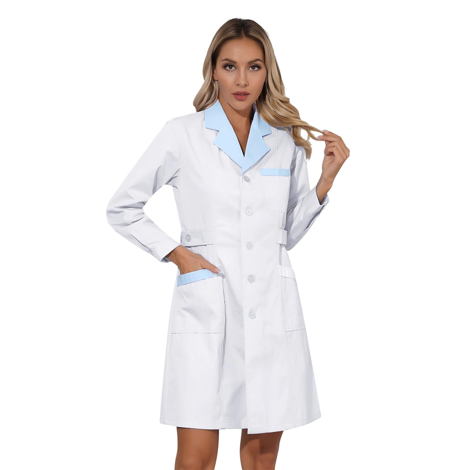 YEAHDOR Professional Lab Coat for Women Lapel Long Sleeve Medical Doctor Nurse Student Uniform Workwear White Peaked Lapel X-Large