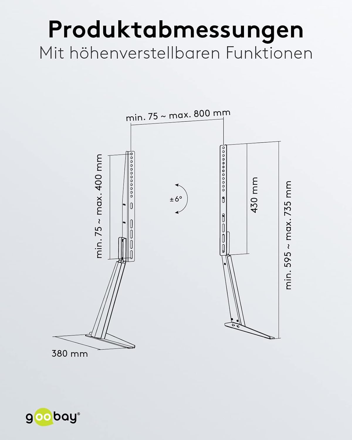 goobay 58525 TV Stand dimensions and tilt angle