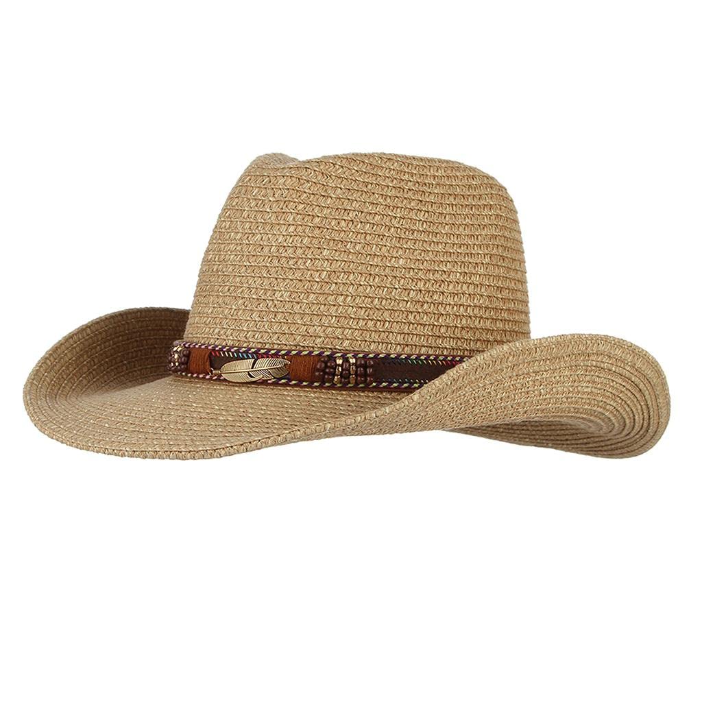 atorse Unisex Western Style Straw Cowboy Cowgirl Hat Wide Brim Sun Hat Khaki|Clothing, Shoes & Accessories|Mens Accessories|Hats-picture-26