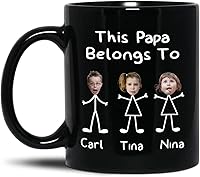Vista 13 de Taza de cerámica negra personalizada con nombre y año para abuelo, regalo para el día del padre, taza de café Papa Bear Est 2023, regalo de nieto