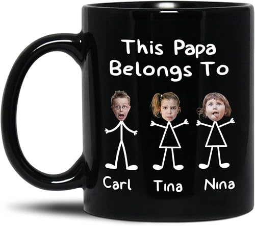 Miniatura 13 de Taza de cerámica negra personalizada con nombre y año para abuelo, regalo para el día del padre, taza de café Papa Bear Est 2023, regalo de nieto