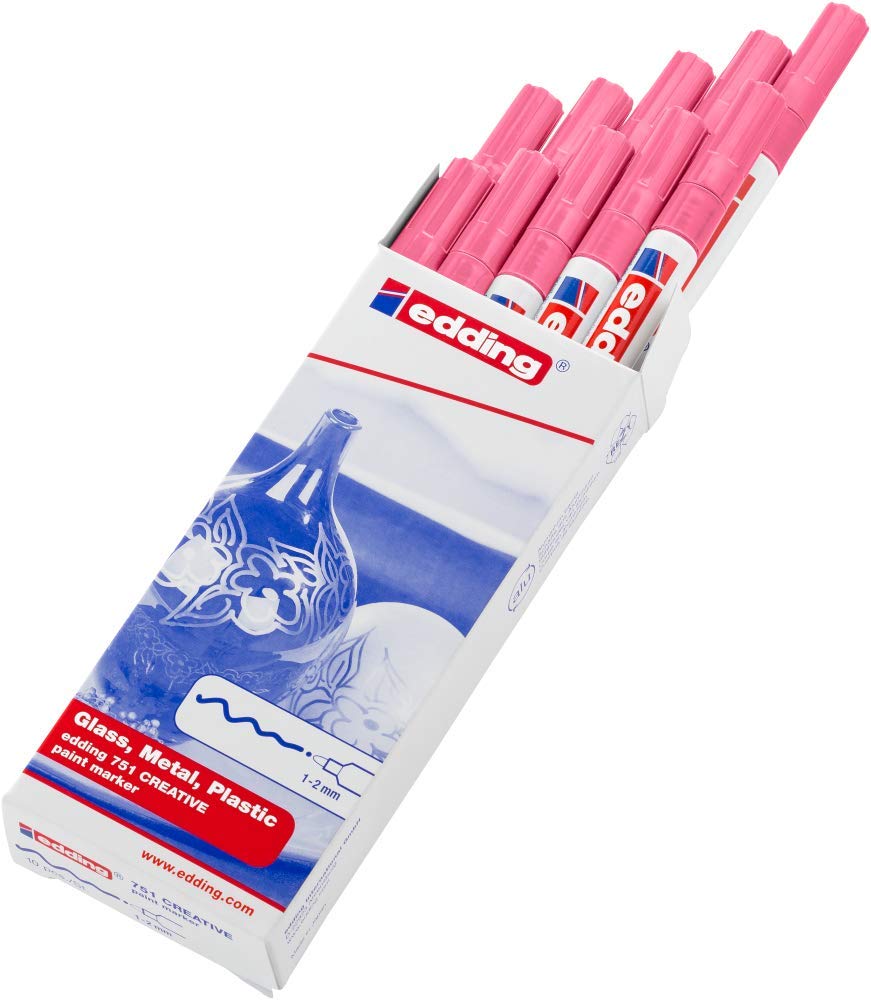 edding 751 marquer peinture brillante - pink - 10 feutres peinture brillante - pointe ronde 1-2mm - pour dessin, coloriage, scrapbooking - étanche, très opaque