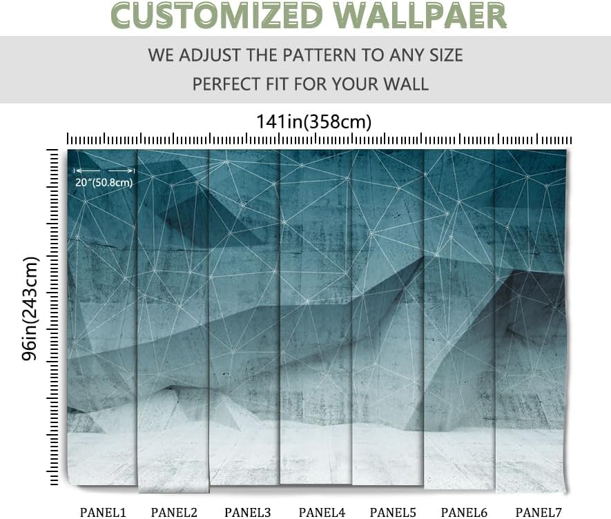 Miniatura 3 de Papel tapiz de pared 3D con diseño de triángulos geométricos azules para sala de estar y dormitorio (no se pega ni se pega)