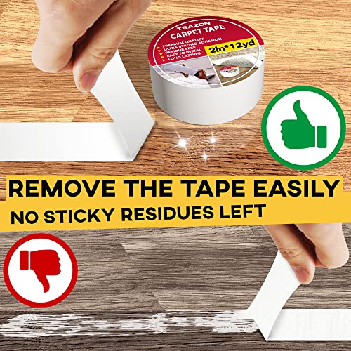 image for Trazon Carpet Tape Double Sided - Rug Tape Grippers for Hardwood Floor