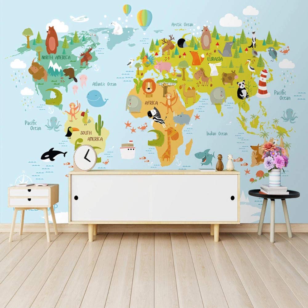 Dessin animé moderne carte du monde des animaux papier peint mural chambre d'enfants chambre d'enfants décoration papier peint 3D