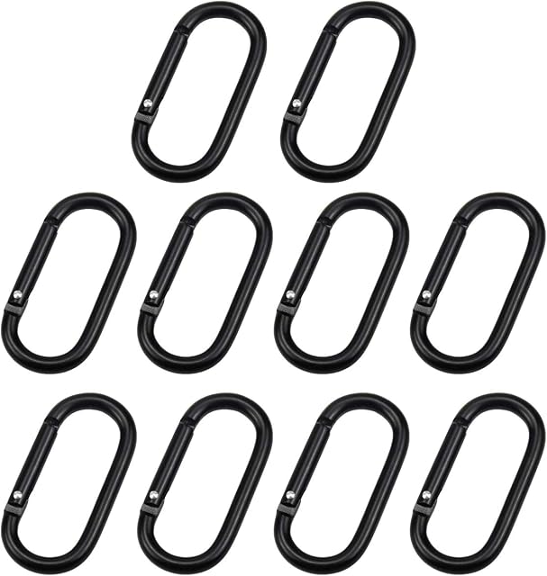10Pcs Carabiner Clips Heavy Duty Snap Hooks Aluminium Alloy Keychain Hook Spring Loaded climbing Clip Oval Ring Carabiner for Traveling Fishing Camping Hiking Black