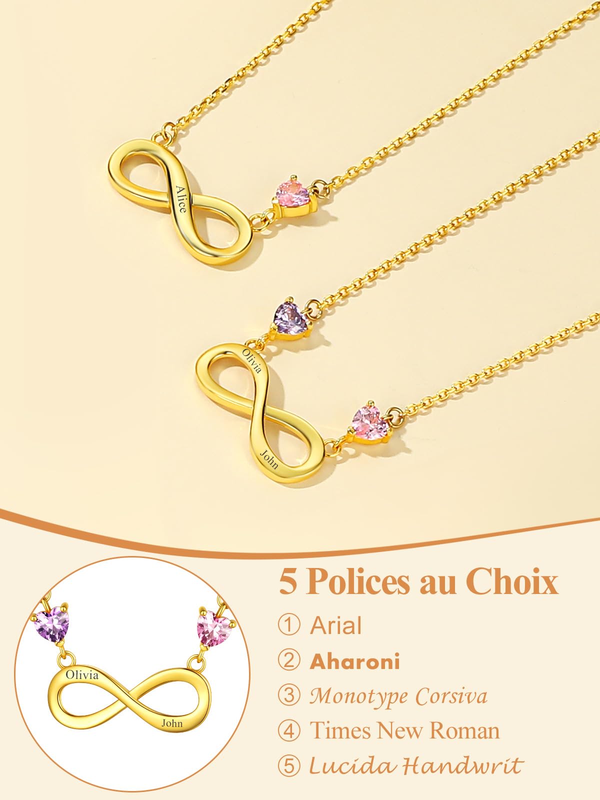 Custom4U Collier Infini Femme Argent 925 1-2 Prénoms Personnalisé, Pendentif Prénom Gravure Infinity Amour,Bijoux Original Maman,Femme,Fille (Boîte Cadeau)