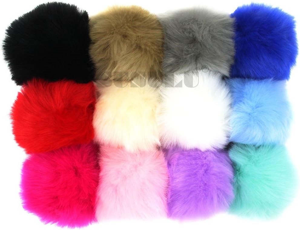 DIY 12pcs Faux Rabbit Fur Fluffy Pompom Ball for Knitting Hat Hats (9cm Mix Colors)