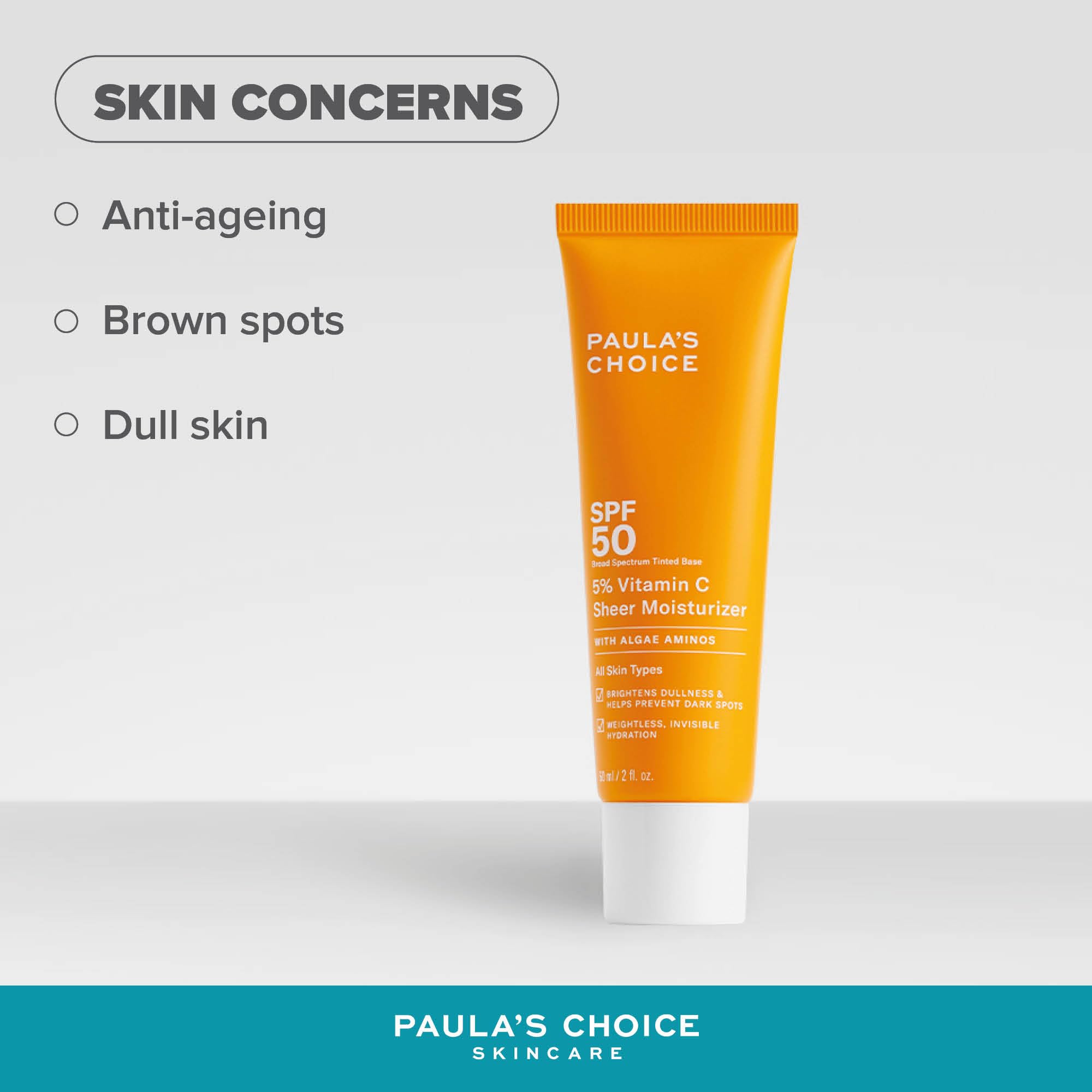 Paula's Choice 5% Vitamin C Tagescreme LSF 50, Gesicht Sonnencreme, 60 ml | Leichte Tagespflege Spenden Feuchtigkeit - für Strahlende, Geschützte Haut - Treatment, Feuchtigkeitspflege & Sonnenschutz