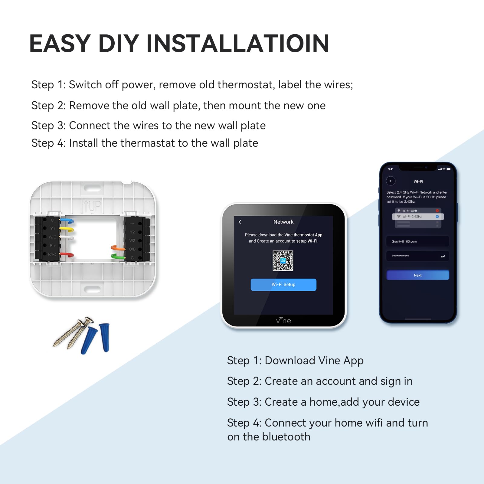 vine Termostato programable para casa con pantalla táctil de 4.3 pulgadas, termostato inteligente WiFi para aire acondicionado y calefacción, control de aplicación/voz, decoraciones del día de San