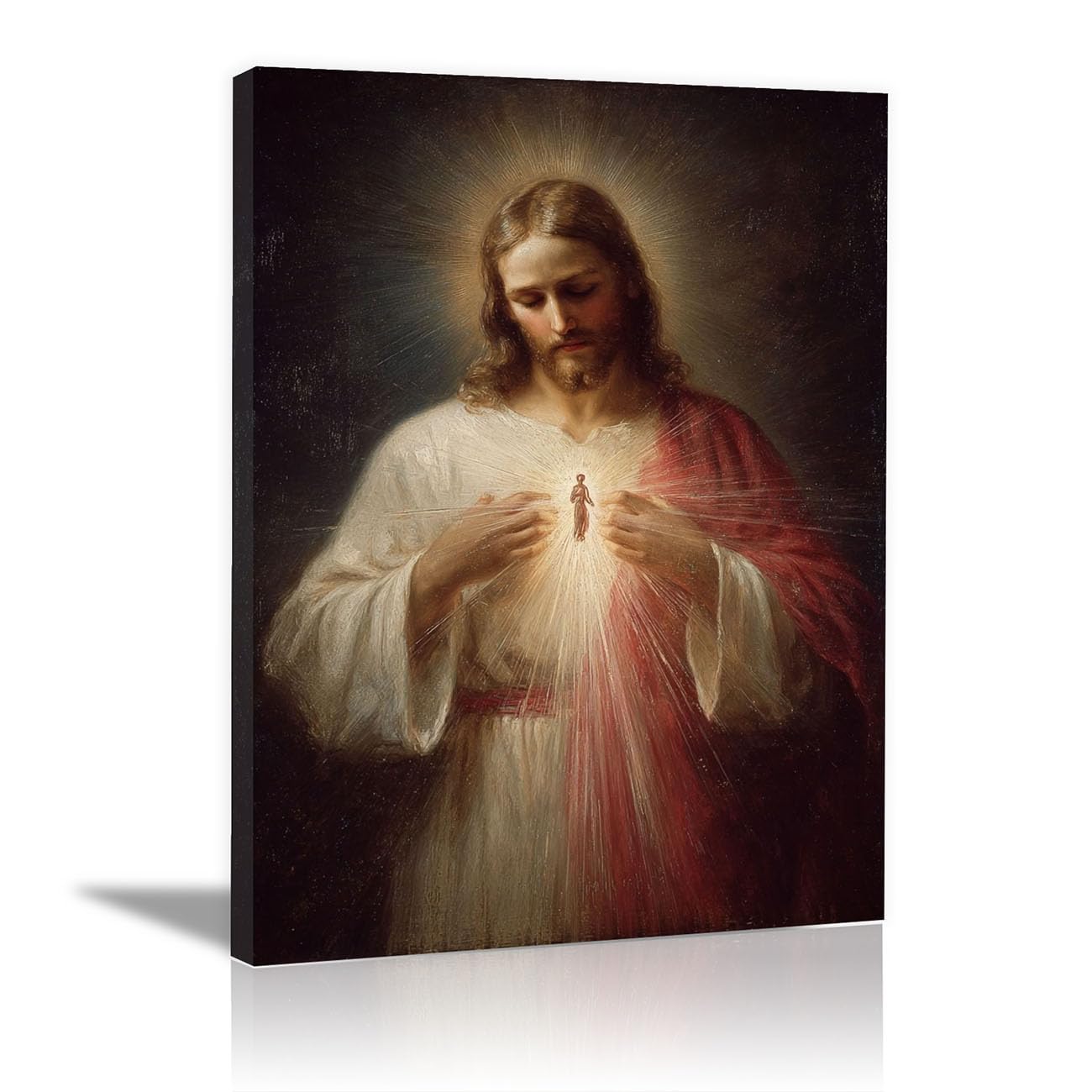 QUSAAOU Canvas Wall Art Jesus Minimalist Portrait Jesus icture Christianity Cross Poster Print Painting for Living Room Bedroom Prayer Room Home Decorate(sepia)-60x90cm Framed