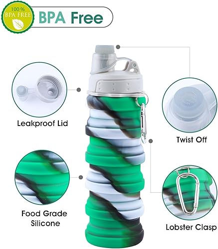 Miniatura 24 de Botella de agua plegable para adultos, niños, estudiantes, niños, botellas de agua plegables de silicona reutilizables para viajes, camping, Negro