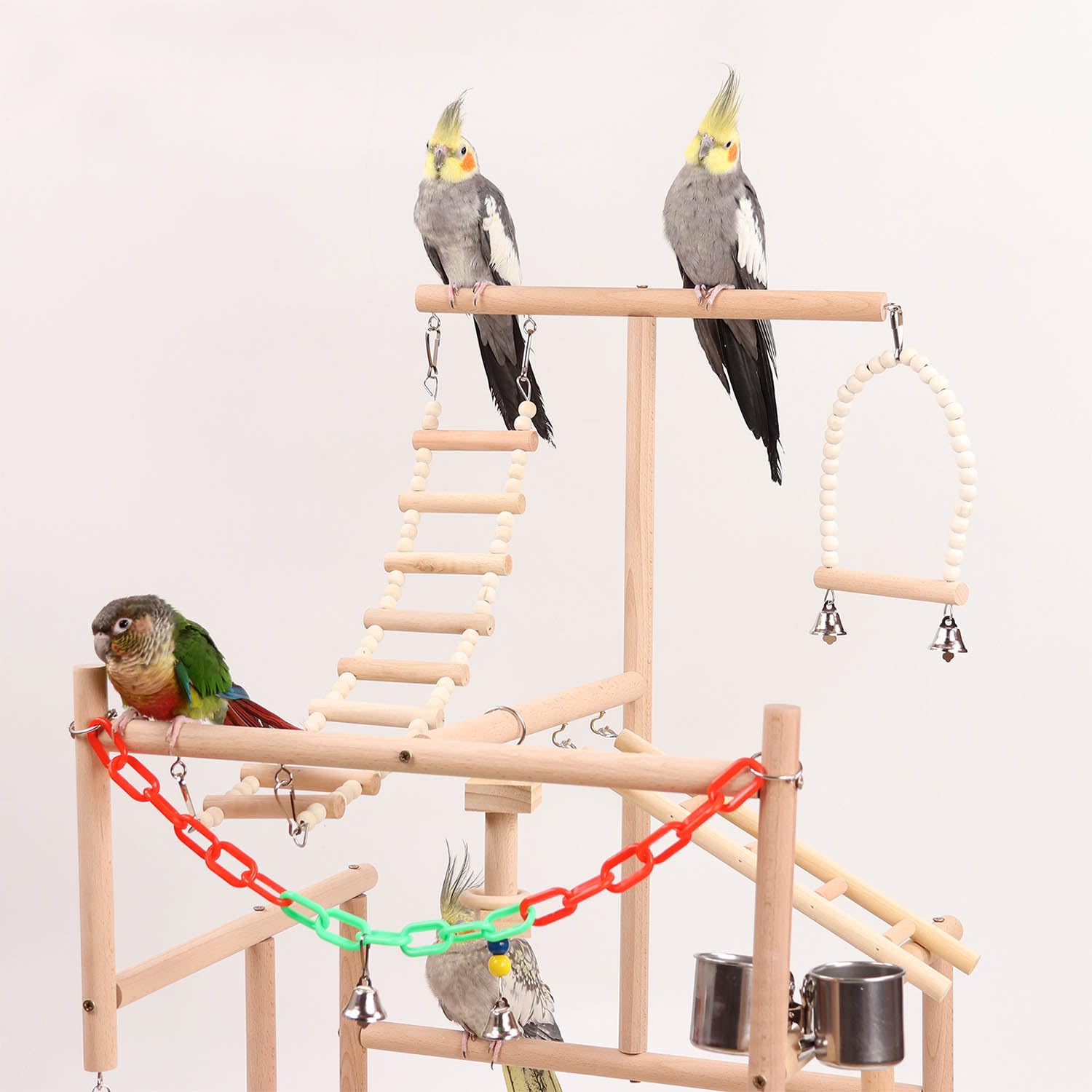 Genérico Parque para pájaros, Parque para Loros, Soporte Grande de Madera para Loros de 4 Niveles, Adecuado para Loros, periquitos y pájaros