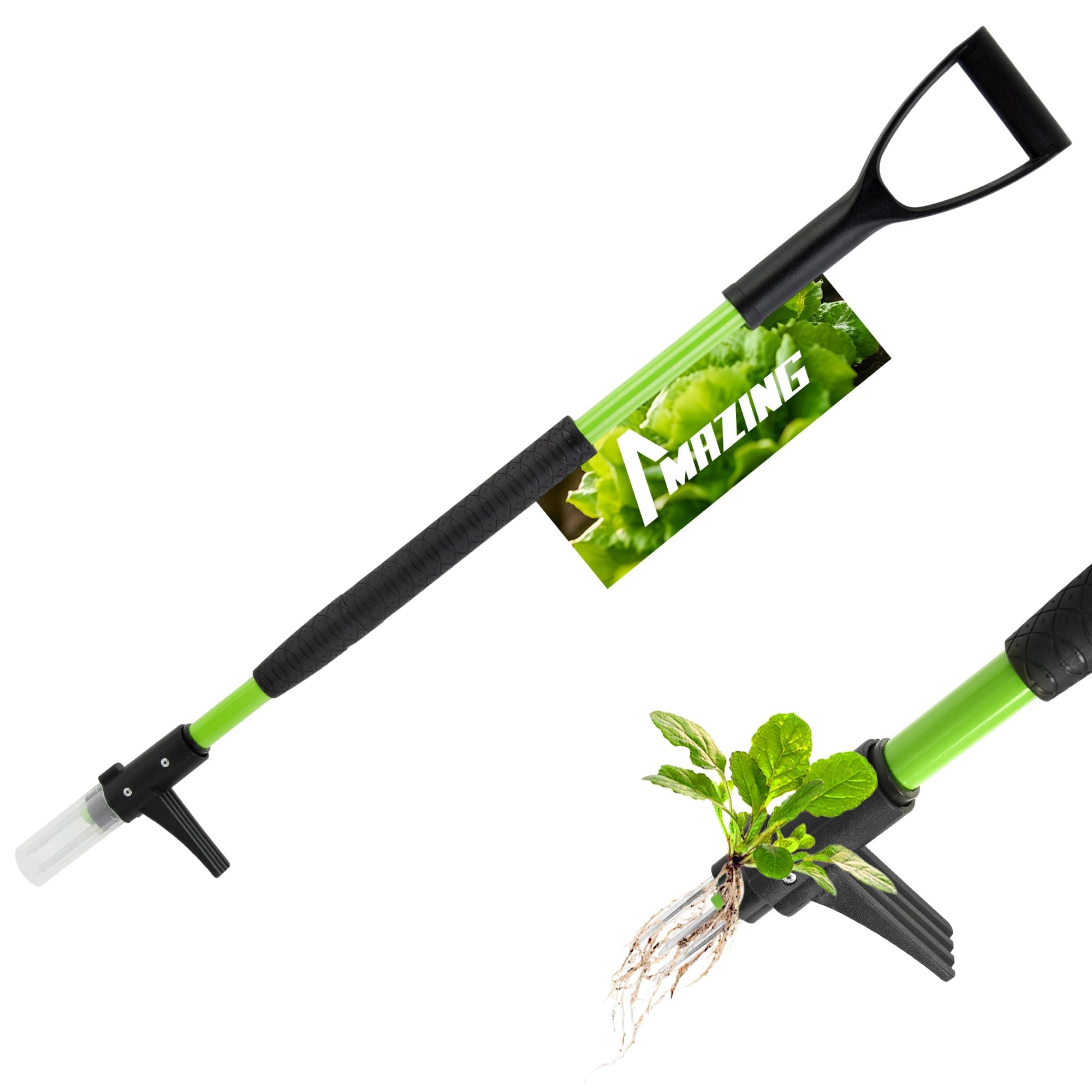 MAZING 3-Krallen-Unkrautziehwerkzeug, ergonomischer D-Griff mit langem Griff für mühelose Unkrautentfernung im Garten, Stand-Up-Unkraut-Unkraut-Werkzeug für Rasen, Hof, Garten, Krabbengras