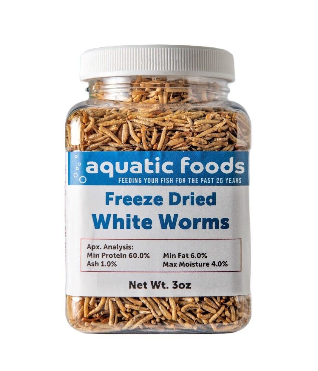 Aquatic Foods Inc. White Worms-Freeze Dried Floating White Worms for All Tropical Fish, Marine Fish, Discus, Cichlids, Koi & Pond Fish, Turtles…3oz