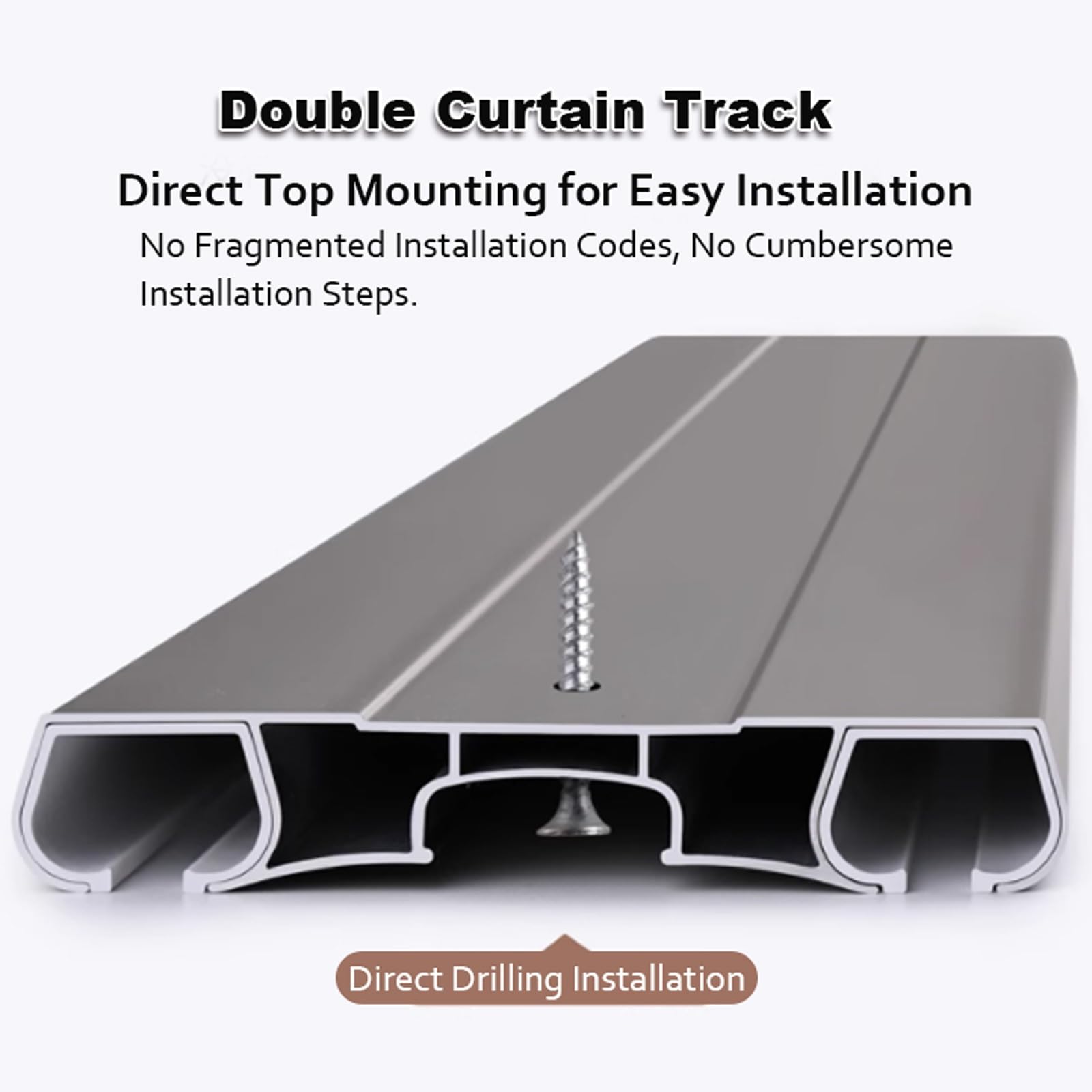 Kit Rail de Rideau Silencieuse À Rails À Double Rangée Système de Rail de Plafond avec roulettes Silencieuses pour Salon Cuisine(Gray,600cm(4 * 150cm))