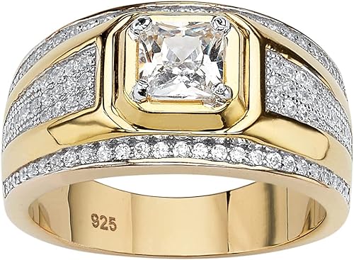 Anillo de oro amarillo de 14 quilates sobre plata de ley con circonita cúbica de corte cuadrado