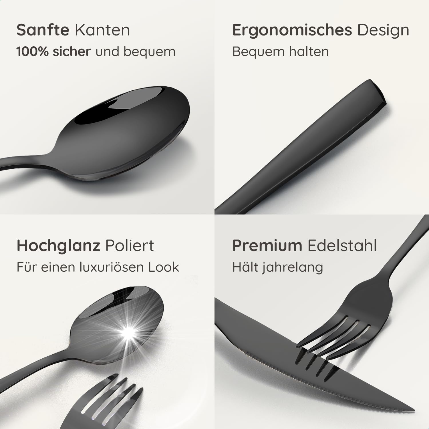 Essential Besteckset, 48-tlg., 8 Personen, 18/0 Edelstahl, Schwarz