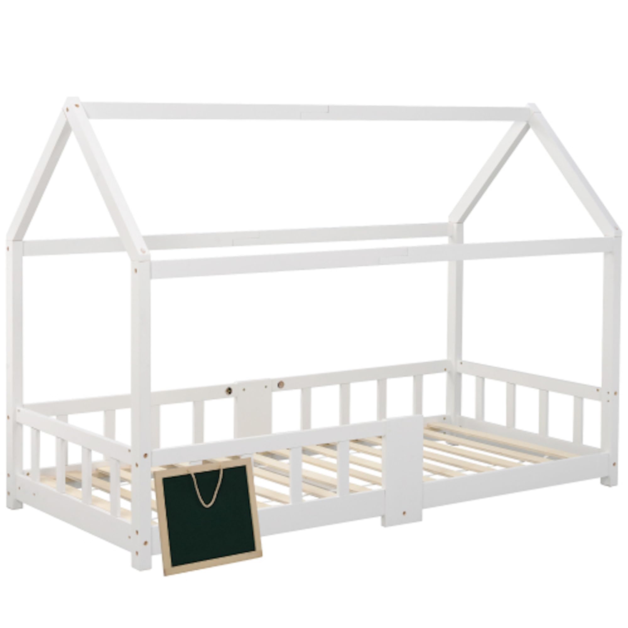 Cama de madera de pino infantil estilo caseta blanca para dormitorio