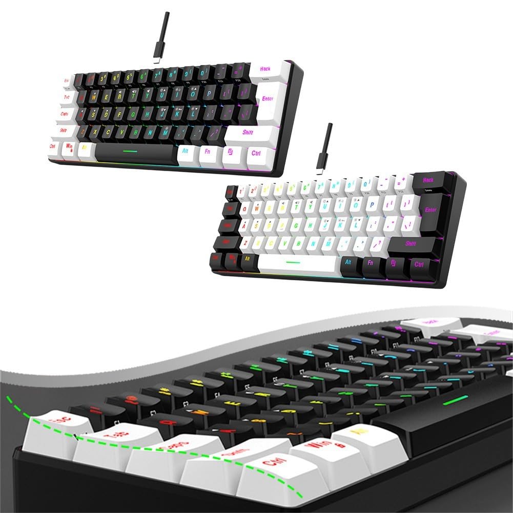 Tastiera da gioco cablata al 60%, con retroilluminazione RGB, portatile ed ergonomica, tastiera retroilluminata RGB per PC, per Mac, ufficio, gaming (bianco)