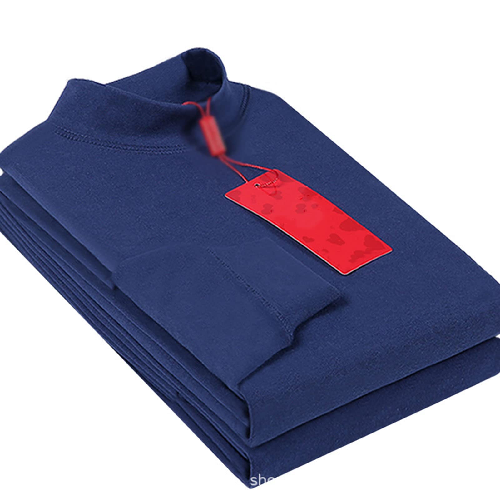 Men's Thermal Underwear Set, Men's Cotton Thin Half High Neck Basic Layer Long Johns Leggings Thermal Underwear Top And Bottom Set,Blue,XXL