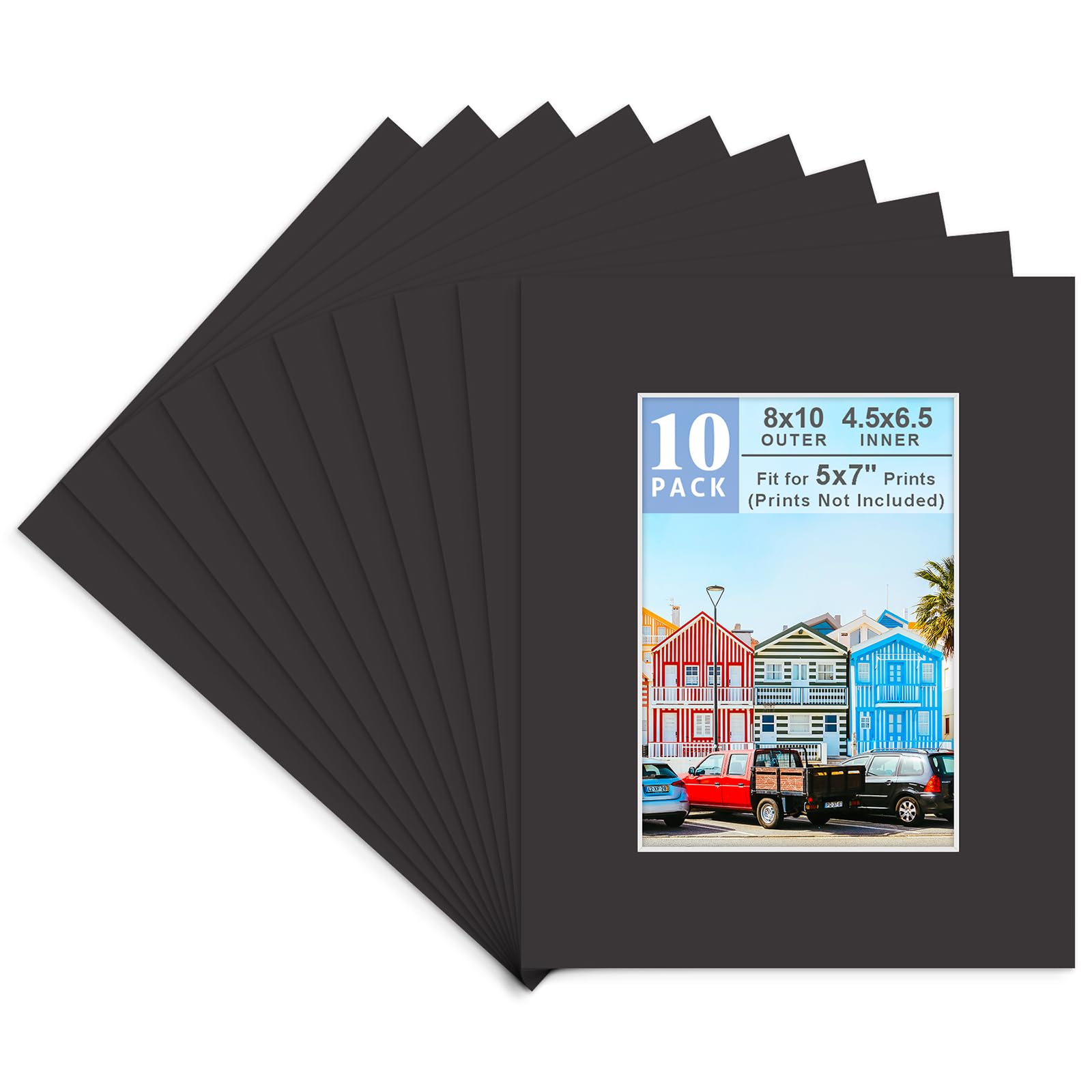 Golden State Art, 10 Pack 8x10 Black Picture Mat for 5x7 Photos