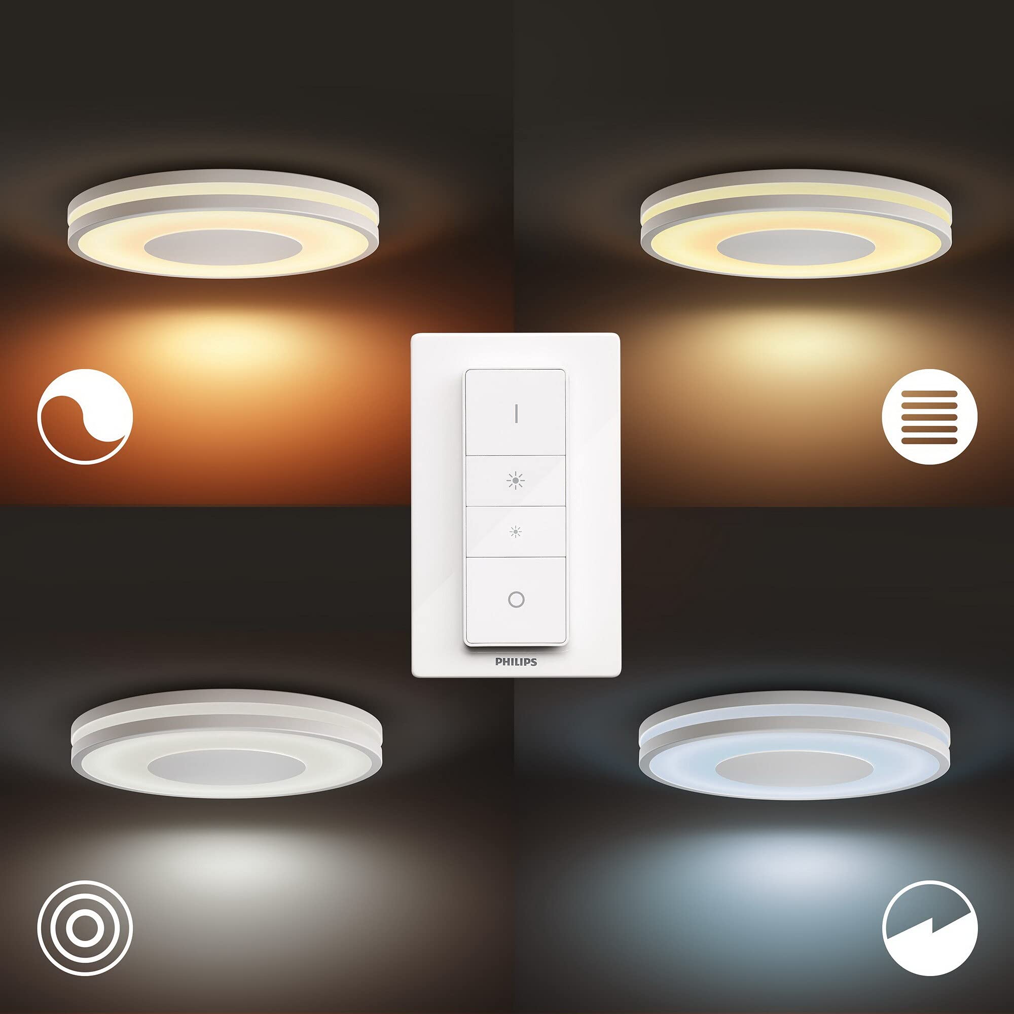 Philips Hue White Ambiance Being Deckenleuchte weiß inkl. Dimmschalter, dimmbar, alle Weißschattierungen, steuerbar via App, kompatibel mit Amazon Alexa (Echo, Echo Dot)