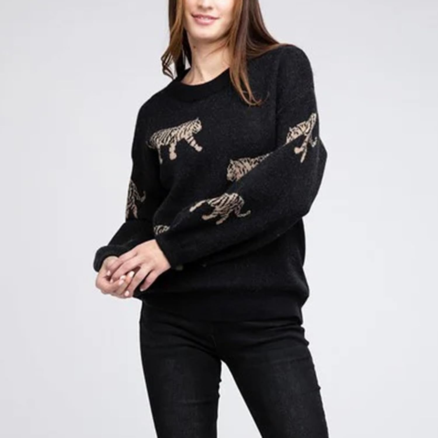 Women Y2k Sweaters Vintage Tiger Print Long Sleeve Pullover Sweater Fall Knitwear Streetwear - Image 2