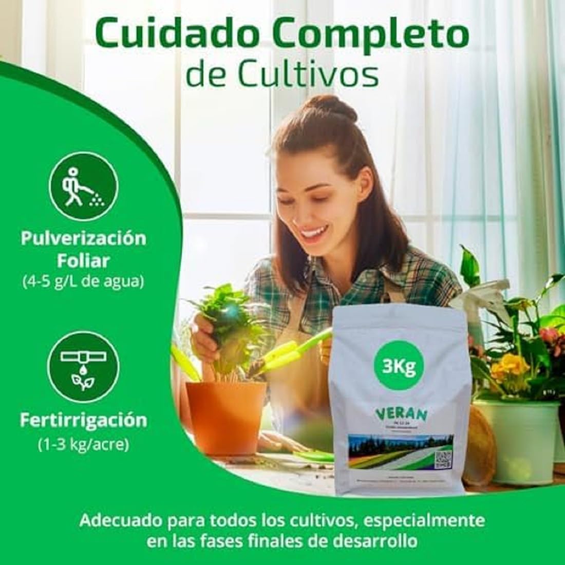 VERAN | Fertilizante de Fosforo y Potasio para Flores, Citricos y Huerto 3Kg | PK 52-34 | Estimula el Crecimiento y el Florecimiento Hidrosoluble | Fertilizante con Fosforo y Potasio