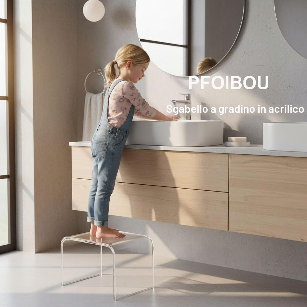 Sgabello in Acrilico, poggiapiedi in acrilico per bambini, in cucina, bagno e casa, portata fino a 150 kg (Clear-Not Non Slip)