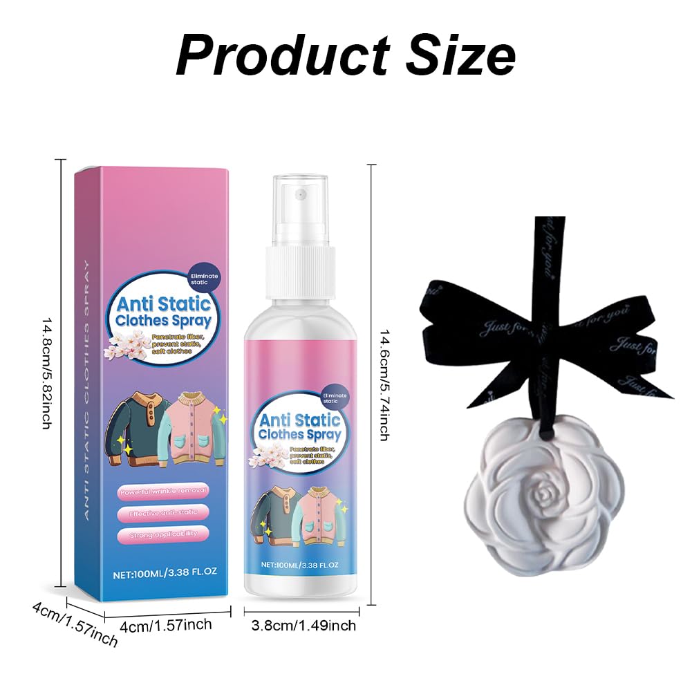 Antystatyczny spray na ubrania, tekstylia, meble i samochód, redukuje ładunek statyczny, z woreczkiem zapachowym, 100 ml