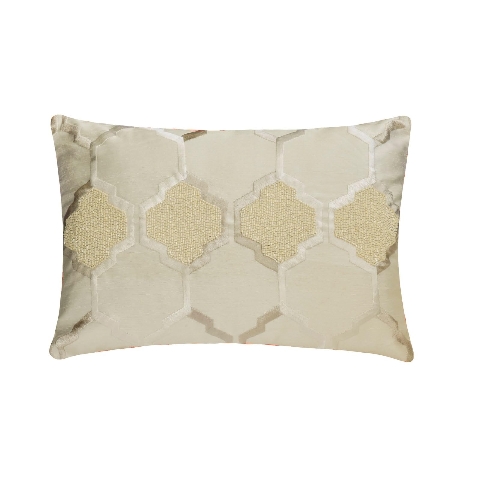 The HomeCentric Handmade Ivory Pack of 2, 30x40 cm (12"x16") Lumbar Cushion Covers, Jacquard Lattice, Trellis, Embroidered & Beaded Lumbar Cushion Covers, Geometric Pattern Modern Style - Aafreen โ image 1