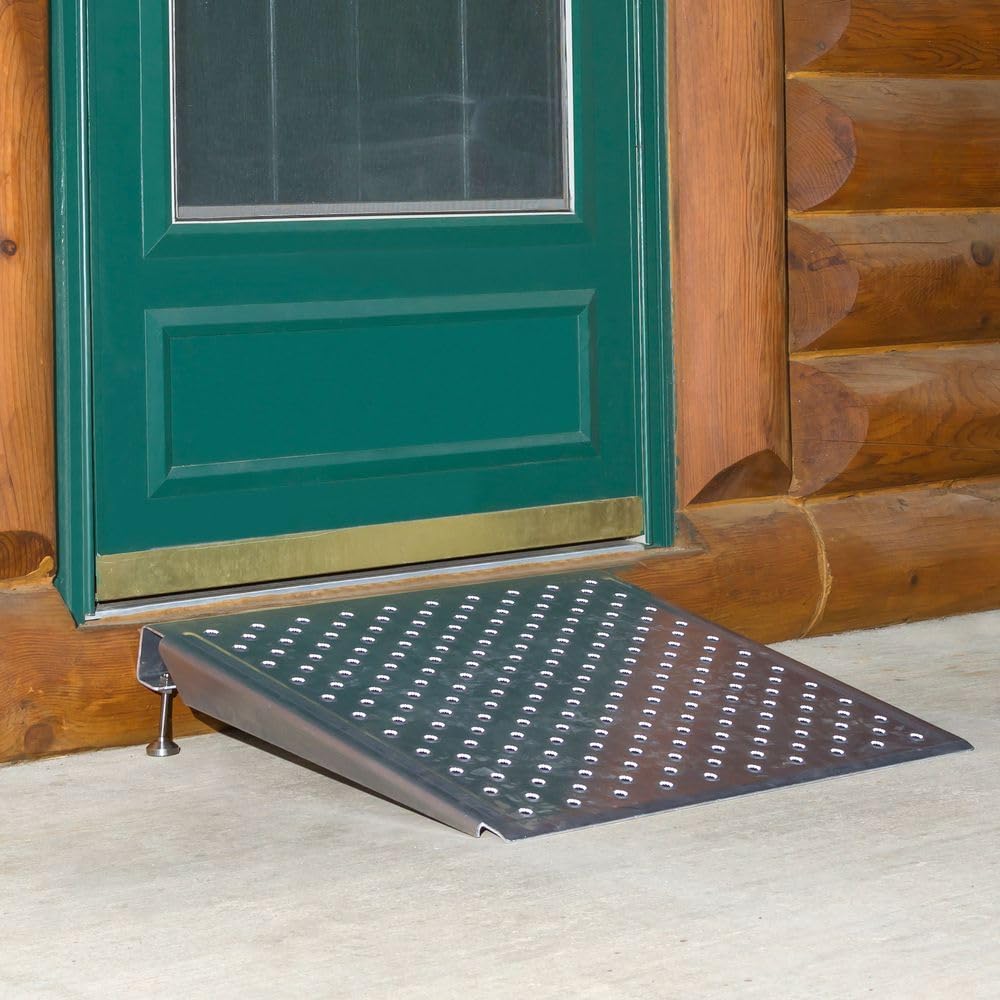 24" Wheelchair Door Threshold Ramp, 600 lb Capacity, Entrance Ramp, Adjustable 2.75" to 4" H, Silver Spring, 36" W