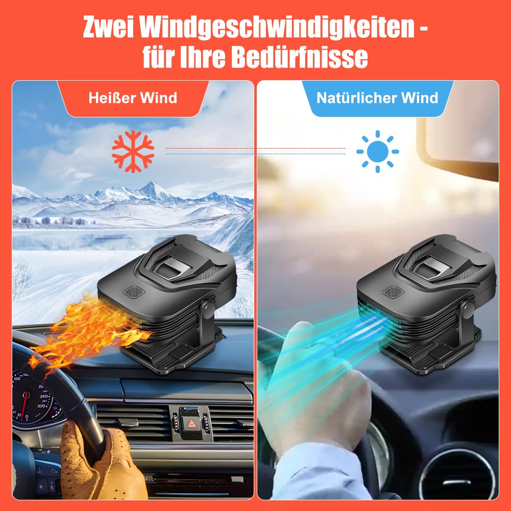 Qidoe Chauffage De Voiture - Chauffage Portable Pour Voiture - 12 V 150 W - Branché Dans L'allume-Cigare - Dégivreur De Pare-Brise - Désembueur De Voiture - Chauffage Rotatif à 360