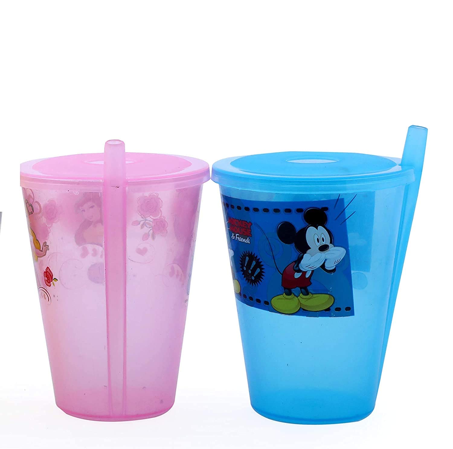 PUTHAK Plastic Air Tight Glass with Sipper Lid & Straw for Kids, Dust-Free Cover Lid, Sipper Glass, Sipper Glass with Straw, Sipper Glass for Baby (Pack of 2)(Multi-Color)-image-1