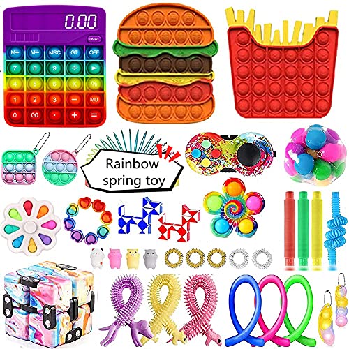 Fidget Pack Fidget Toy Set Anti-Anxiety Tools, Push Pop-in-It Keyboard Sensory Fidget Toys Pack Cheap with Calculator Fidgets Pop Spinner Dimples-Digits Mini Fidget Block Set (Fidget Pack-10)