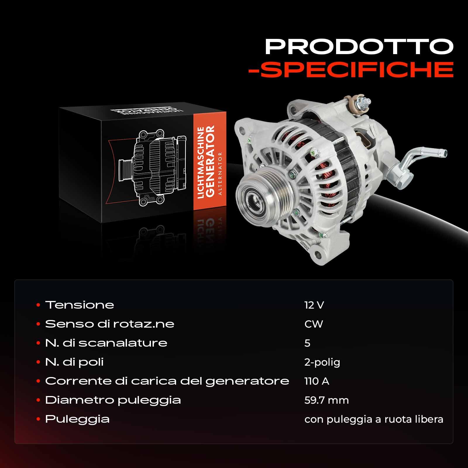 Frankberg Alternatore/Generatore 12V 2 Poli 110A 37300-4X000 | 12V, 2 poli, 110A, 37300-4X000; Compatibile con: Terracan HP, Carnevale II GQ, Carnevale I FL UP